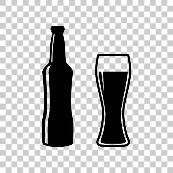 Bier fles teken. Zwarte pictogram op transparante achtergrond. — Stockvector