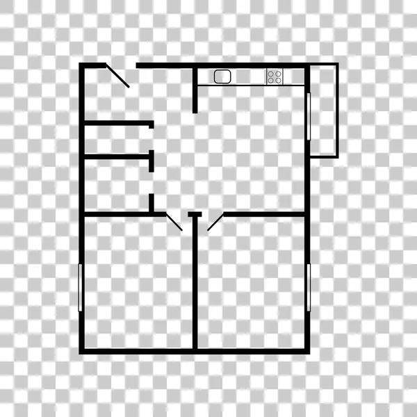 Lägenhet hus planritningar. Svart transparent bak-ikonen — Stock vektor