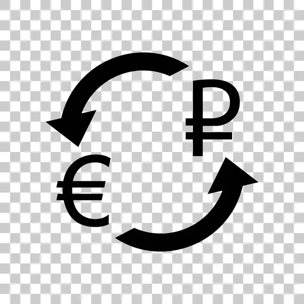 Currency exchange sign. Euro and Russia Rouble. Black icon on tr — Stock Vector