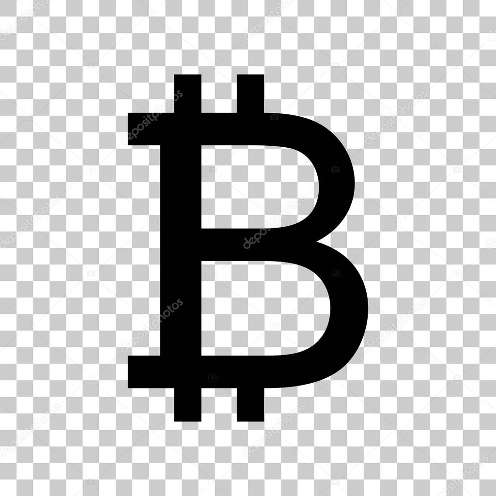 Bitcoin sign. Black icon on transparent background.