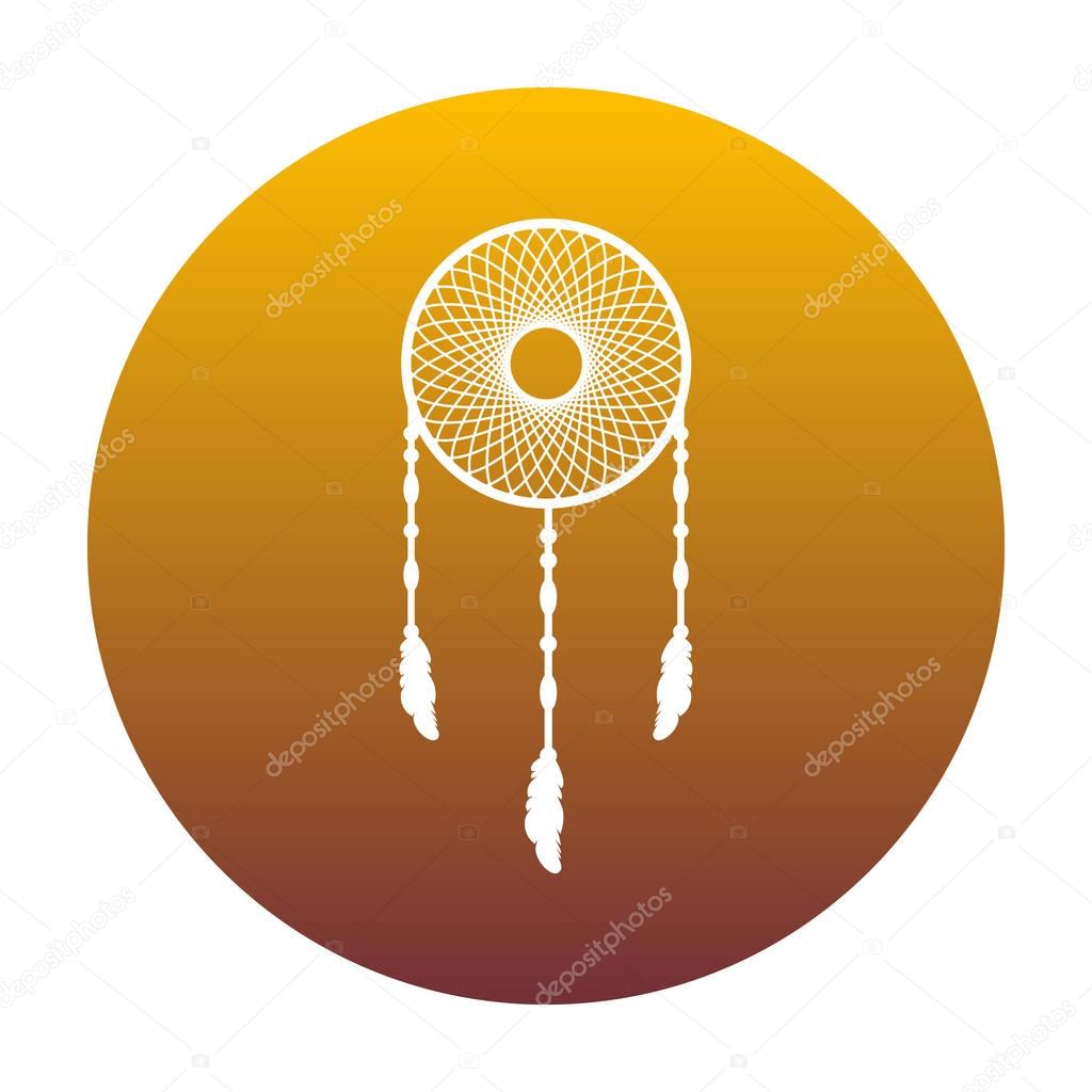 Dream catcher sign. White icon in circle with golden gradient as