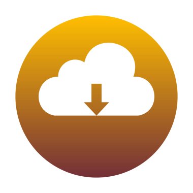 Bulut teknoloji işareti. Altın gradyan ile daire içinde beyaz simgesi