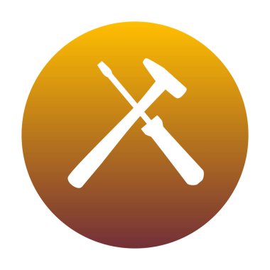 Araçlar illüstrasyon işareti. Altın gradie ile daire içinde beyaz simgesi