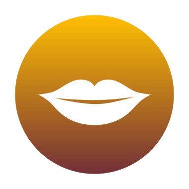 Dudaklar illüstrasyon işareti. Altın gradien ile daire içinde beyaz simgesi