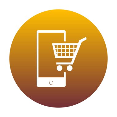 Akıllı telefon tabelada alışveriş. Daire ile altın g beyaz simgesi