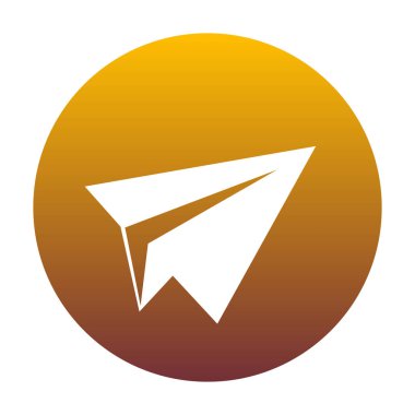 Kağıt Uçak işareti. Altın gradyan ile daire içinde beyaz simgesi bir