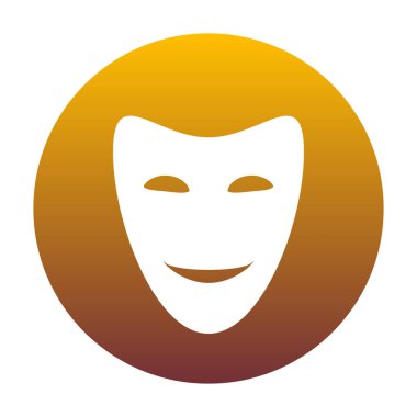 Komedi Tiyatro maskeleri. Altın gradie ile daire içinde beyaz simgesi