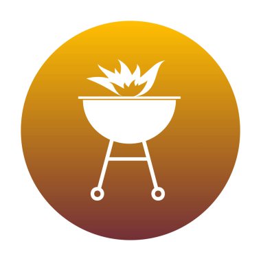 Yangın işareti ile Barbekü. Altın gradie ile daire içinde beyaz simgesi