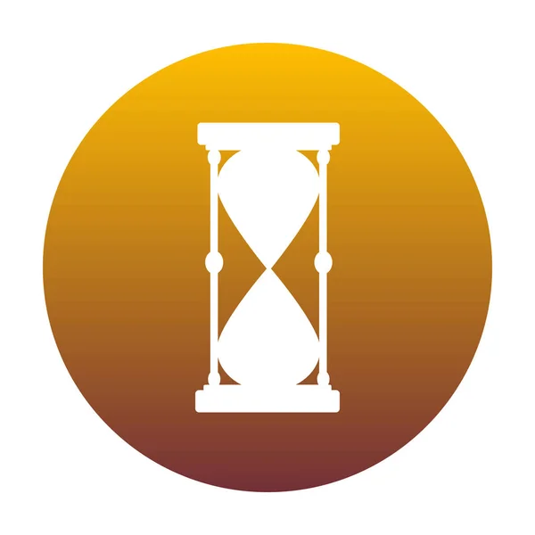 Signo de reloj de arena ilustración. Icono blanco en círculo con gr de oro — Vector de stock