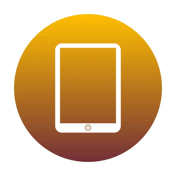 Segno tablet del computer. Icona bianca in cerchio con pendenza dorata — Vettoriale Stock