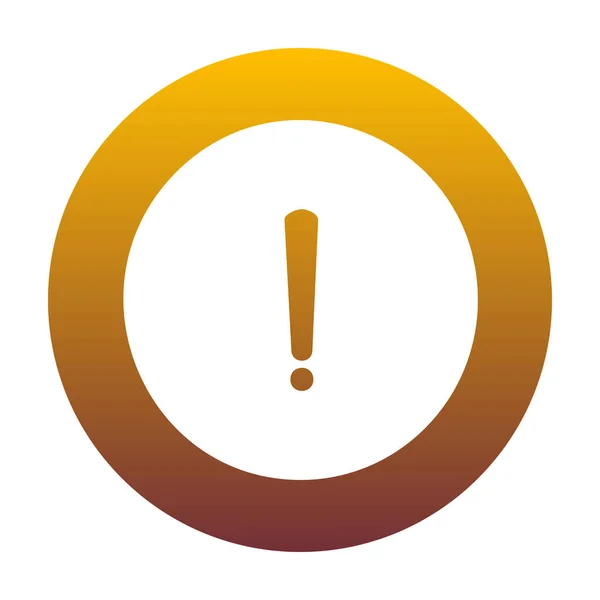 Signo de signo de exclamación. Icono blanco en círculo con gradiente dorado — Vector de stock