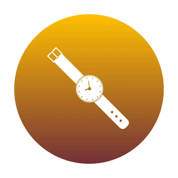 Signo de reloj ilustración. Icono blanco en círculo con gradie dorado — Archivo Imágenes Vectoriales