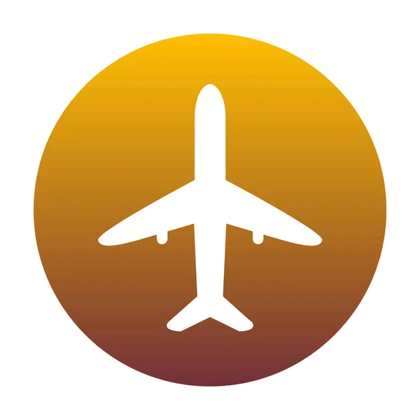 Flygplan tecken illustration. Vit ikon i cirkel med gyllene gra — Stock vektor
