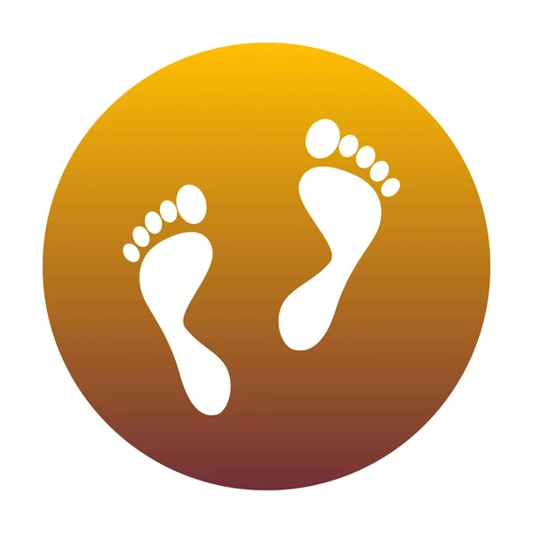 Signo de huellas de pies. Icono blanco en círculo con gradiente dorado como b — Archivo Imágenes Vectoriales