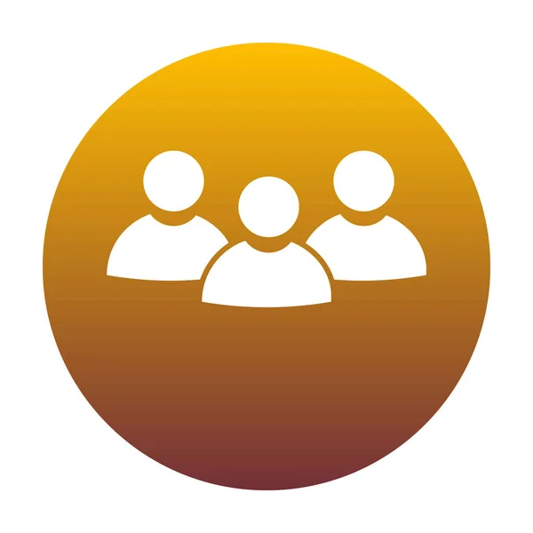 Firma de trabajo en equipo. Icono blanco en círculo con gradiente dorado como bac — Vector de stock