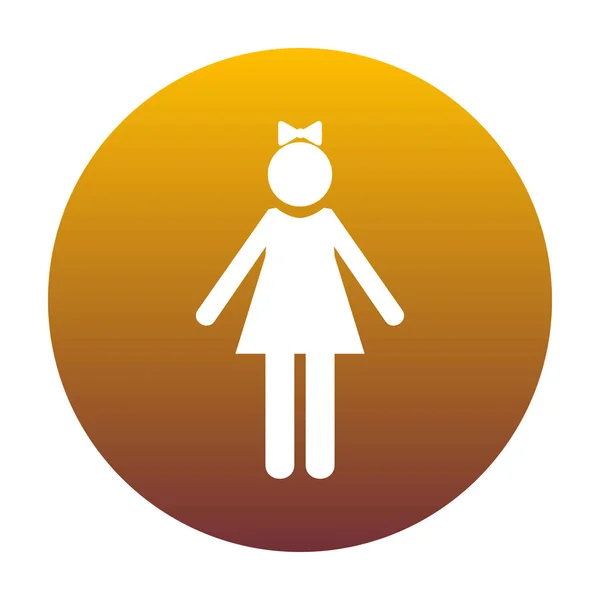 Illustration de panneau fille. Icône blanche en cercle avec dégradé doré — Image vectorielle
