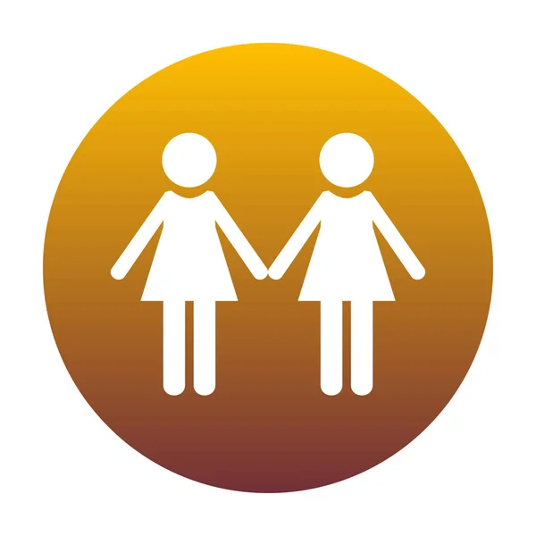 Signe de famille lesbienne. Icône blanche en cercle avec dégradé doré a — Image vectorielle