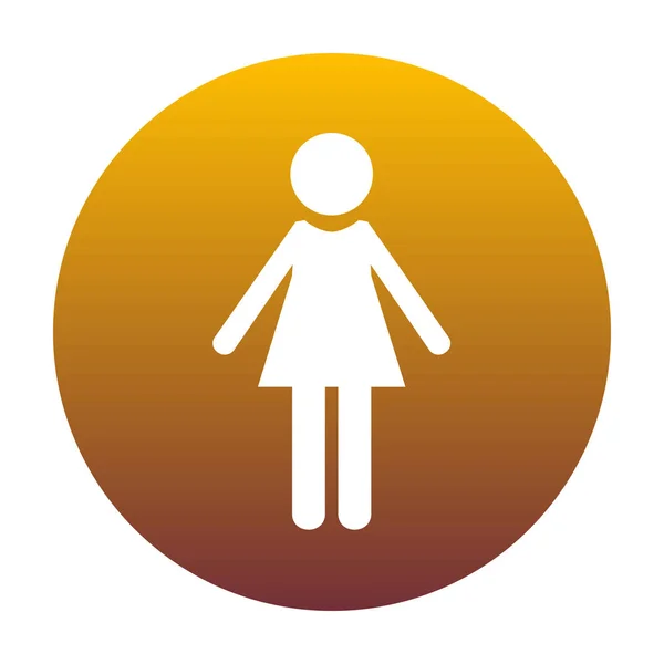 Vrouw teken illustratie. Wit pictogram in cirkel met gouden gradie — Stockvector