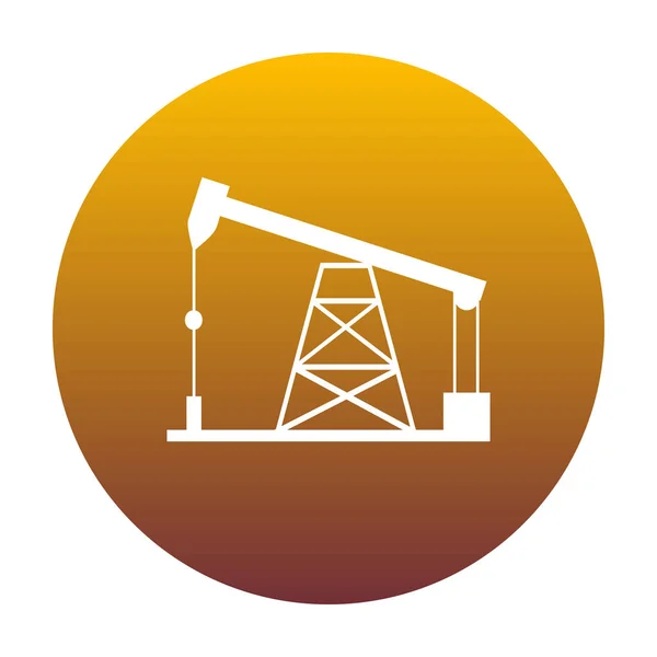 Oil drilling rig sign. White icon in circle with golden gradient — Stock Vector
