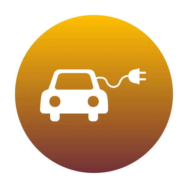 Signo de coche eléctrico ecológico. Icono blanco en círculo con gradiente dorado — Vector de stock