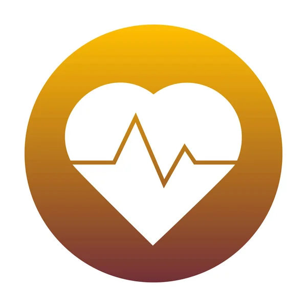 Illustrazione del segno del battito cardiaco. Icona bianca in cerchio con gr dorato — Vettoriale Stock