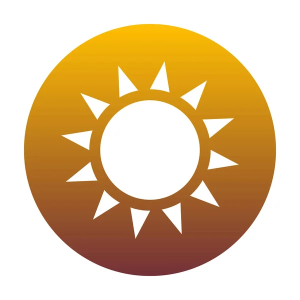 Signo de sol ilustración. Icono blanco en círculo con gradiente dorado — Vector de stock