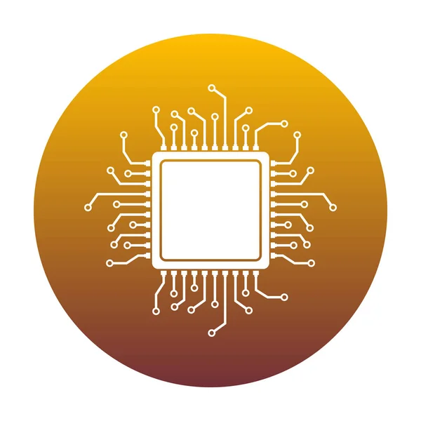 CPU ilustração microprocessador. Ícone branco em círculo com golde — Vetor de Stock