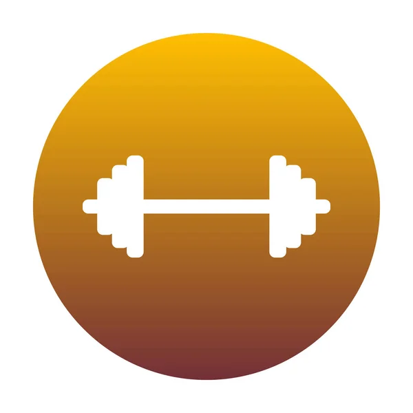 Dumbbell weights sign. White icon in circle with golden gradient — Stock Vector