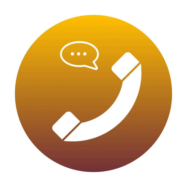 Telefone com sinal de bolha de fala. Ícone branco em círculo com dourado — Vetor de Stock