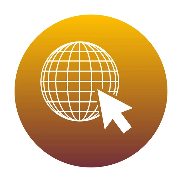 Globe terrestre avec curseur. Icône blanche en cercle avec dégradé doré — Image vectorielle