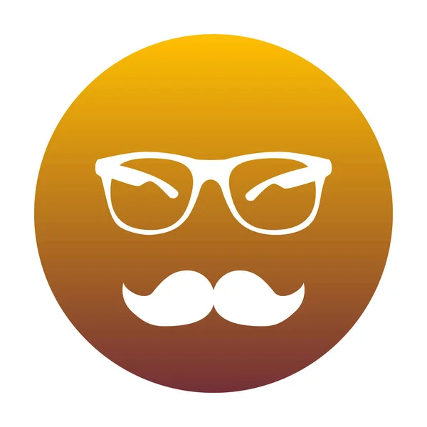 Moustache et lunettes signent. Icône blanche en cercle avec diplôme d'or — Image vectorielle