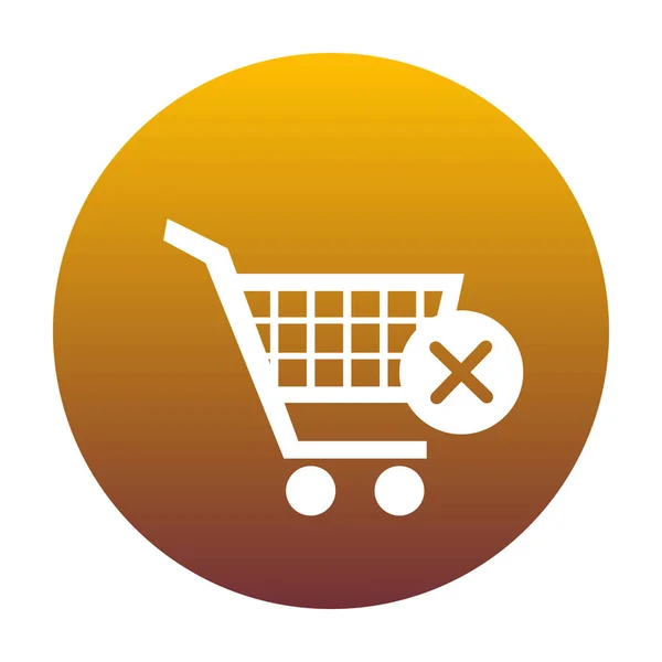 Shopping Cart with delete sign. White icon in circle with golden — Stock Vector