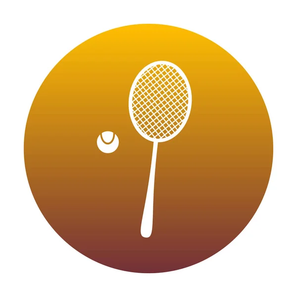 Señal de raqueta de tenis. Icono blanco en círculo con gradiente dorado a — Vector de stock