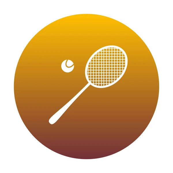 Señal de raqueta de tenis. Icono blanco en círculo con gradiente dorado a — Vector de stock