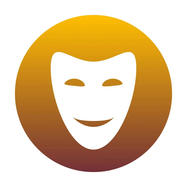 Komedie theatrale maskers. Wit pictogram in cirkel met gouden gradie — Stockvector