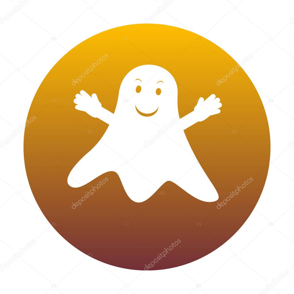 Ghost isolated sign. White icon in circle with golden gradient a