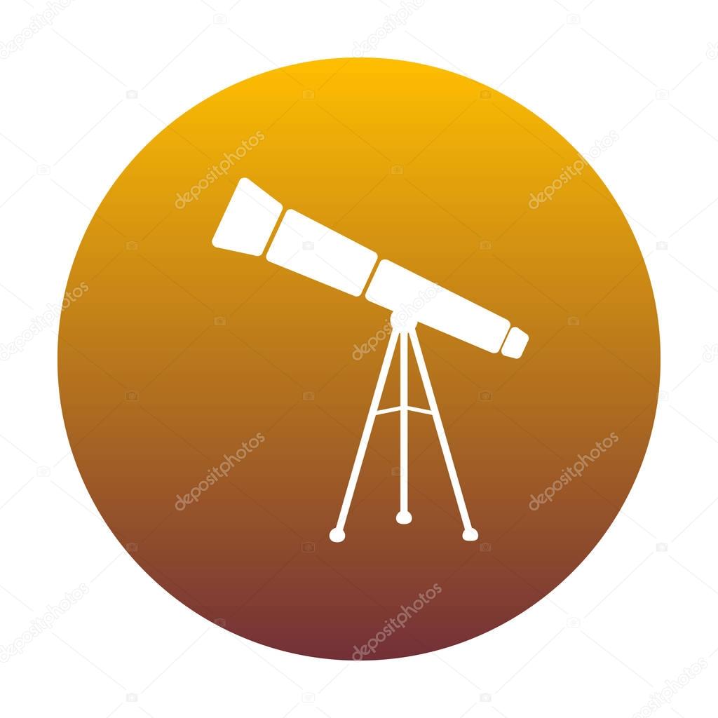 Telescope simple sign. White icon in circle with golden gradient