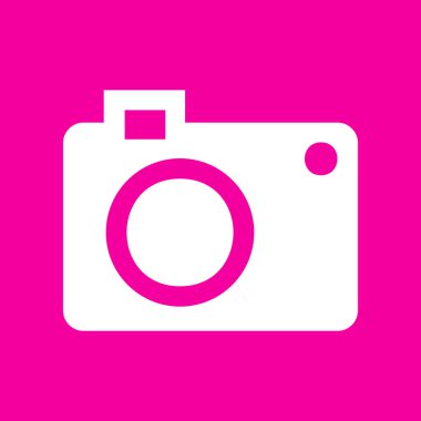 Dijital kamera işareti. Pembe arka plan beyaz simgesini.