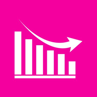 Azalan grafik işareti. Pembe arka plan beyaz simgesini.