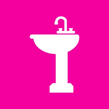 Banyo lavabo üye. Pembe arka plan beyaz simgesini.