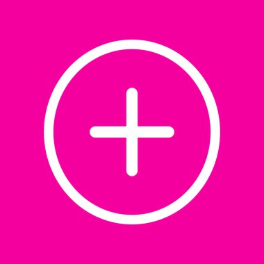 Pozitif sembol artı işareti. Pembe arka plan beyaz simgesini.