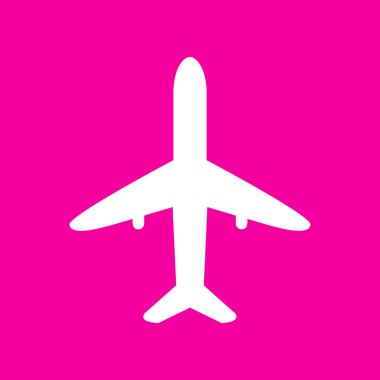 Uçak işareti illüstrasyon. Pembe arka plan beyaz simgesini.