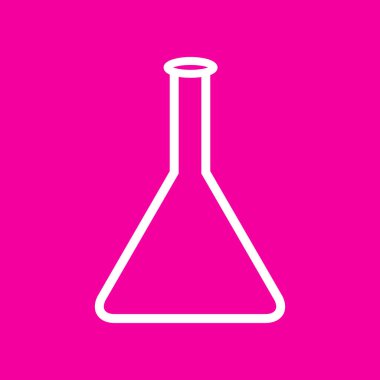 Konik Flask işareti. Pembe arka plan beyaz simgesini.
