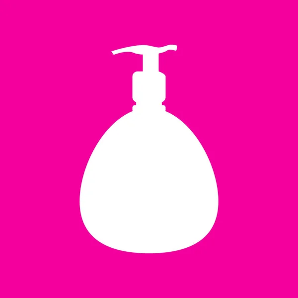 Gel, Schaum oder Flüssigseife. Spender Pumpe Kunststoffflaschensilhouette. weißes Symbol auf magenta Hintergrund. — Stockvektor