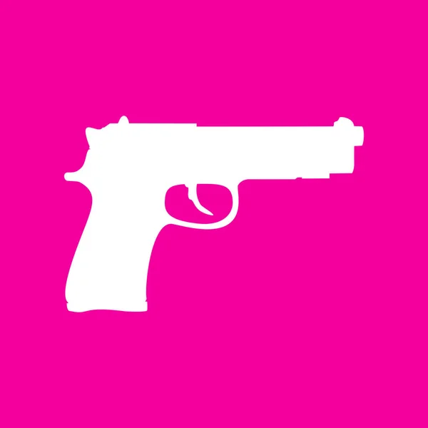 Illustrazione del segno della pistola. Icona bianca su sfondo magenta . — Vettoriale Stock