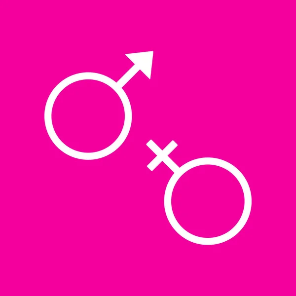 Sexsymbol tecken. Vit ikon på magenta bakgrund. — Stock vektor