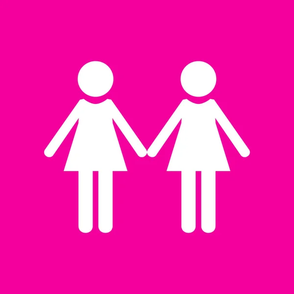 Lesbian family sign. White icon at magenta background. — Stock Vector