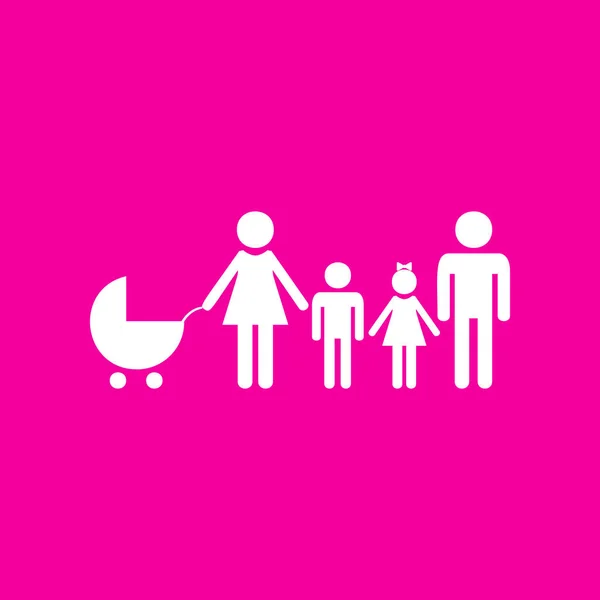 Familie teken de afbeelding. Wit pictogram bij magenta achtergrond. — Stockvector