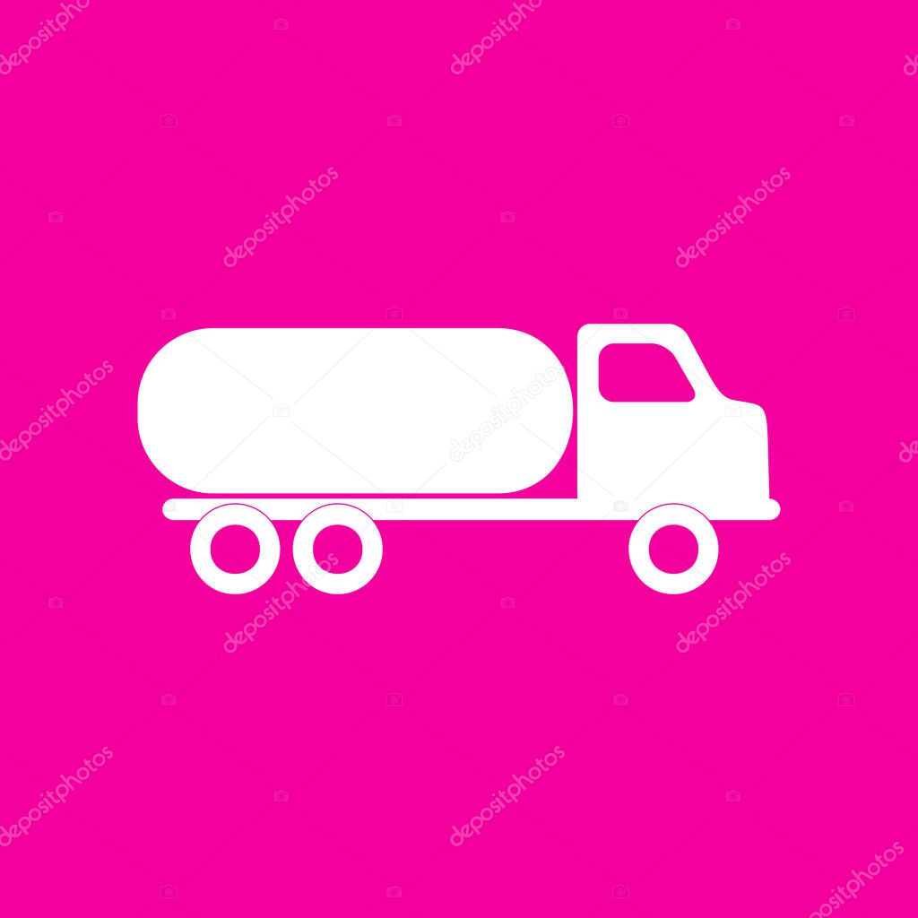 Car transports sign. White icon at magenta background.