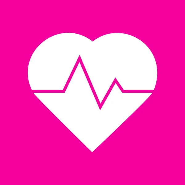 Heartbeat teken illustratie. Wit pictogram bij magenta achtergrond. — Stockvector